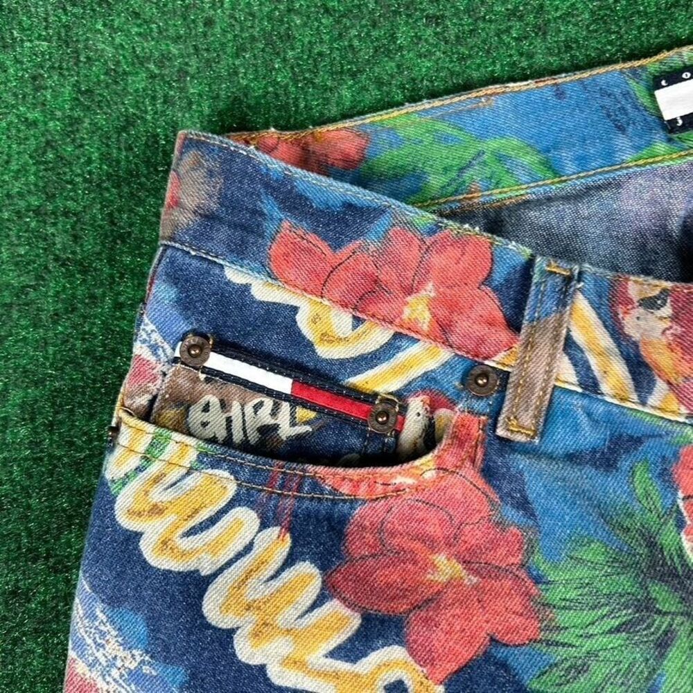 Tommy Hilfiger Womens 7 Tropical All over Print Jeans‎ Denim Floral Parrot - Picture 4 of 7